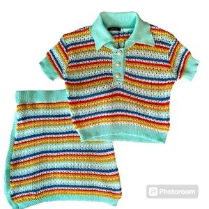 Micas NWT crochet knit striped cropped sweater and mini skirt set